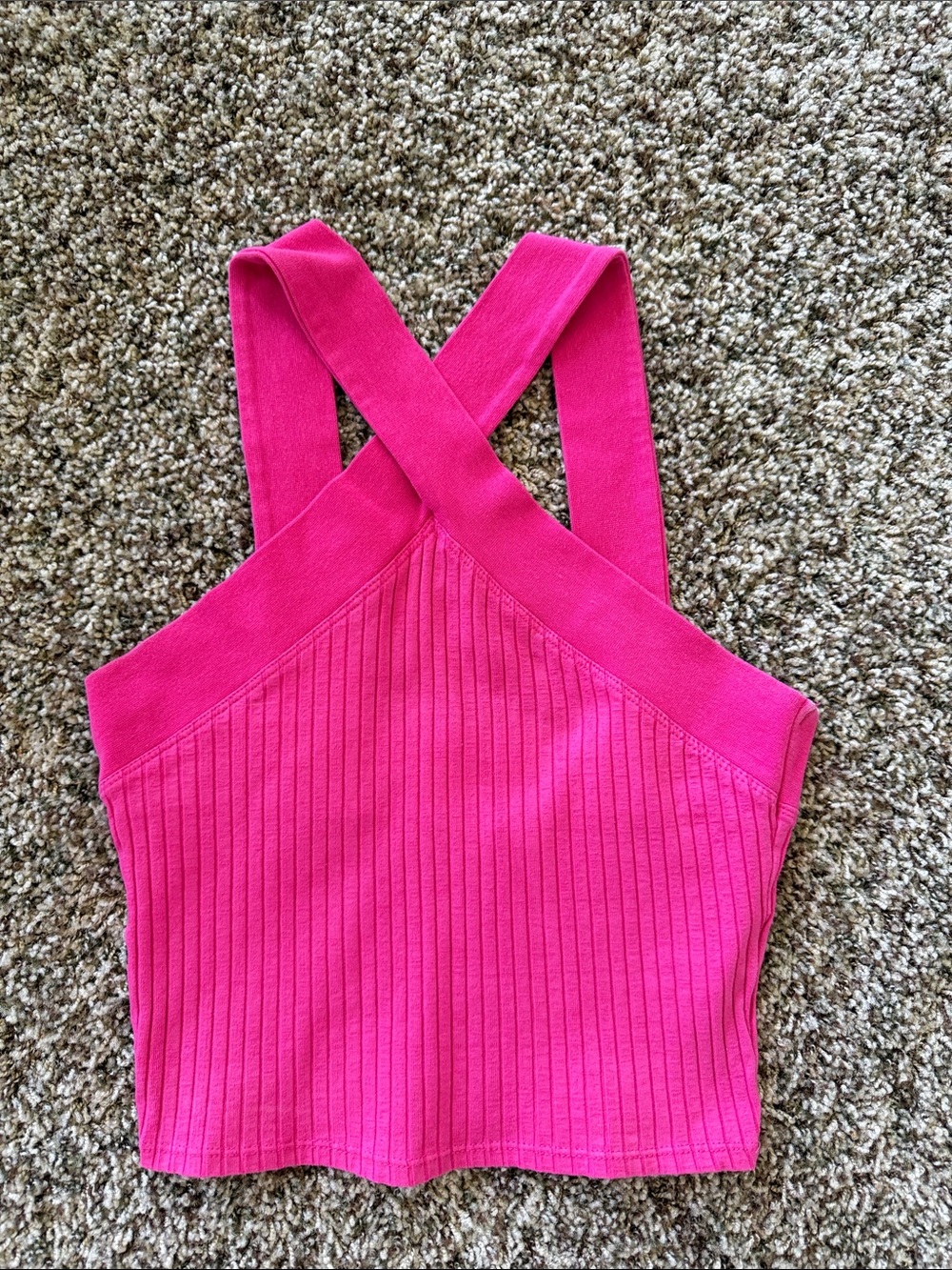 Zara Women’s Hot Pink Ribbed Cross-Neck Top